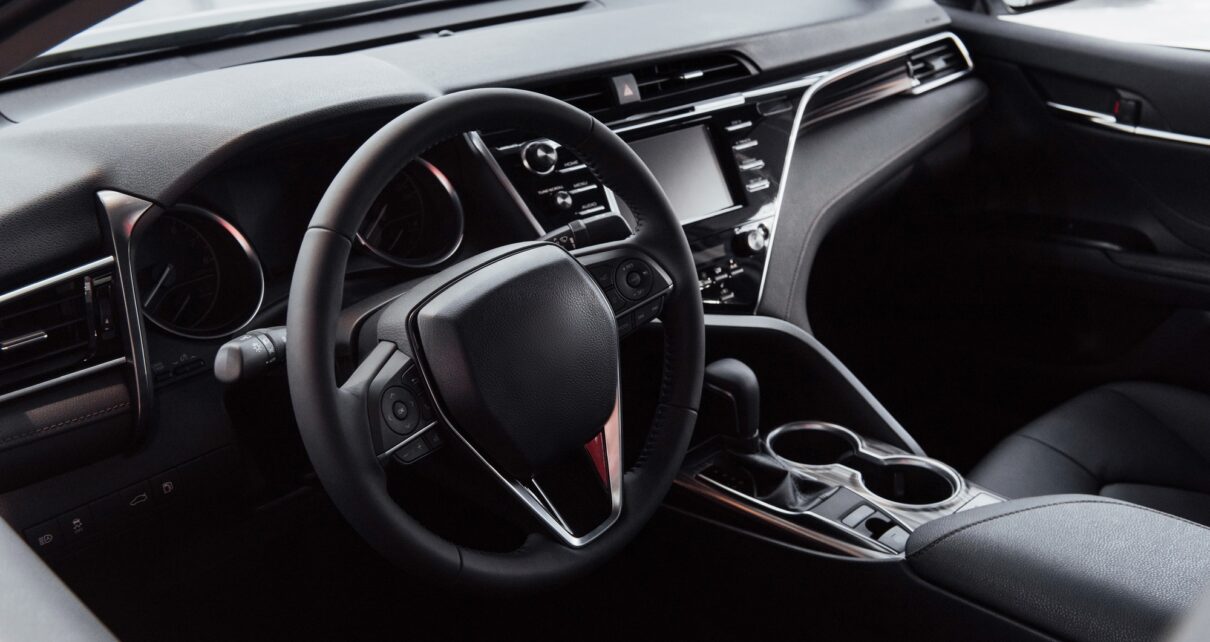 View of the interior of a modern automobile showing the dashboard