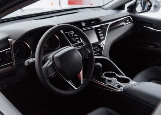 View of the interior of a modern automobile showing the dashboard