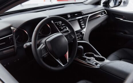 View of the interior of a modern automobile showing the dashboard