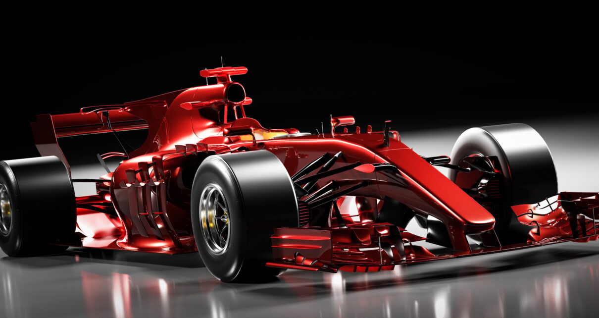 Fast red F1 car. Formula one racing sportscar.