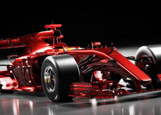 Fast red F1 car. Formula one racing sportscar.