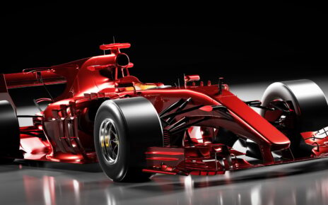 Fast red F1 car. Formula one racing sportscar.